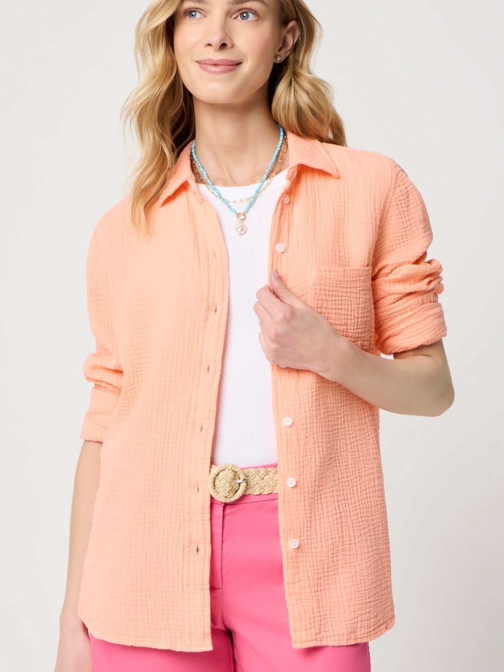 NWT J. Crew Factory Double-gauze button-up shirt Electric Peach M